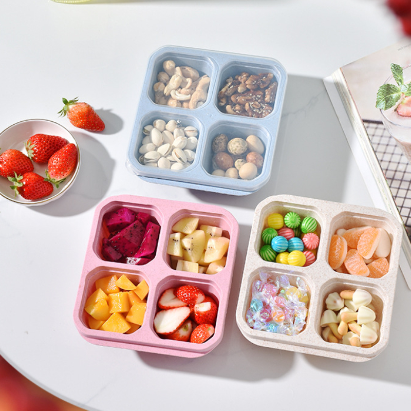 Food Snacks Box - Snack Box with Four Transparent Lids,