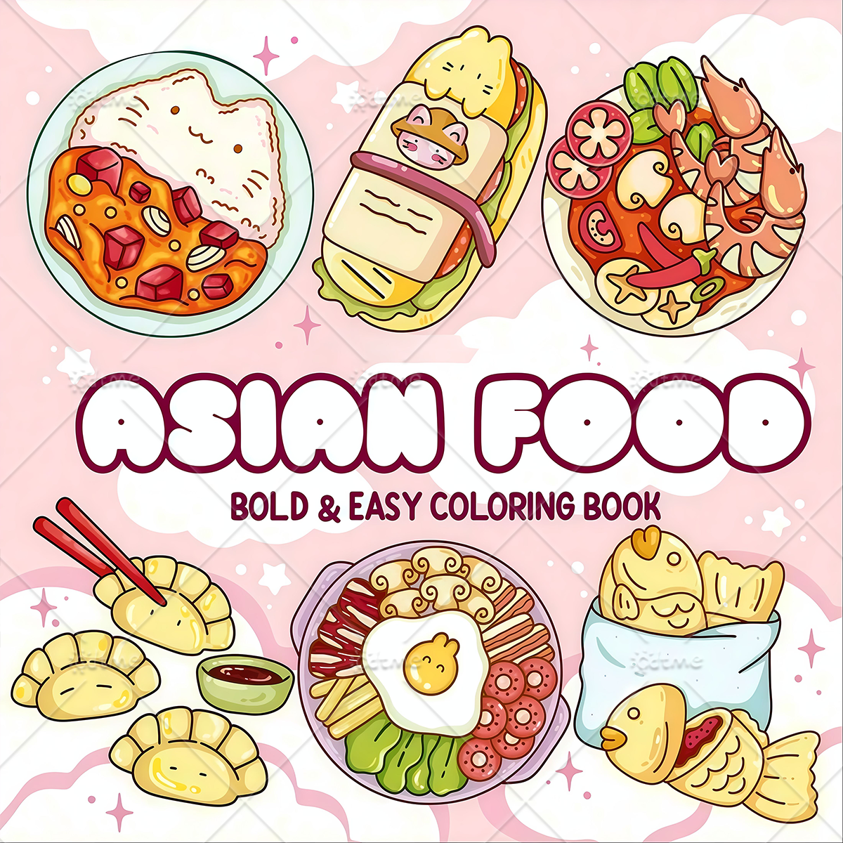 Food Snacks Coloring Book - ASIAN Food Bold-easy Patterns Coloring Book